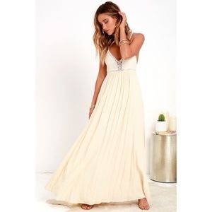 Lulu's Ivory Crochet Top Maxi Dress